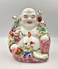 Vintage Chinese Porcelain Buddha With 5 Children Figurine Statue Ornament 7"