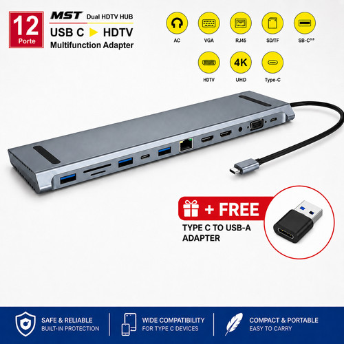Usb c docking station - 12-in-1,