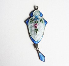 Art Nouveau J Atkins sterling silver guilloche enamel pendant, Edwardian JA&S