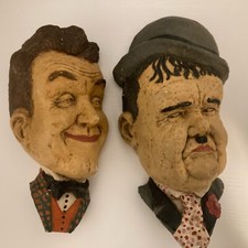 Vintage Laurel And Hardy Chalk Ware Head Bust Statues Wall Plaques