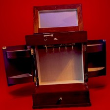 NEW Tabletop Wooden Jewelry Armoire Box w/Mirror Necklace Hooks-COSMETIC DAMAGE
