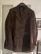 Chocolate Brown Genuine Suede Ladies Jacket Size 18 Good Condition