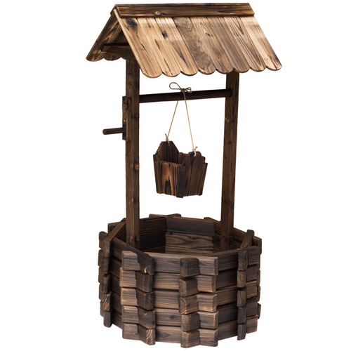 Wishing well planter brown - well,