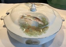 Vintage Empire Ware Pike Roach Perch Motif Ceramic Lidded Tureen Fishing Angling