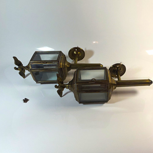 Vintage brass lantern - brass, coach