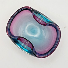 Murano Vintage Blue & Purple Glass Ashtray Bowl