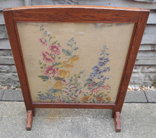 Vintage Wooden Floral Fire Screen Guard Wood guard Tapestry Please Read