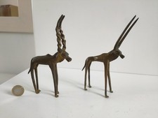 2x African Brass Elongated Antelopes Gazelles