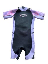 TWF Girls Kids Wetsuit Shortie K10 Approx Age 9/10 Lilac/Black Unused Freepost