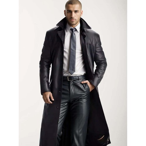 Mens leather long - leather, coat
