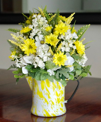 Vintage enamel yellow white - vintage, &