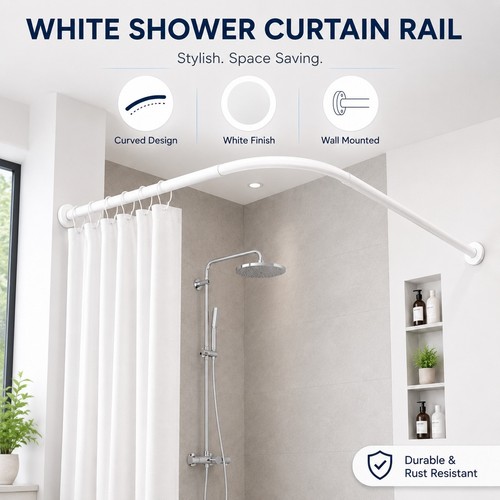 White shower curtain - shower, pole