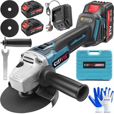 21V 125mm Cordless Angle Grinder Brushless with 2 Battery & Charger & Disc Kit.