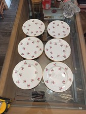 6x VINTAGE COLCLOUGH FRAGRANCE PINK ROSE BUDS 16cm TEA PLATES Vgc