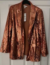 Topshop Rose Gold Sequin And Satin Jacket Size 10 Stunning 🤩 NEW WITH TAGS