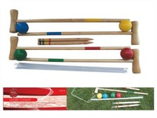 Garden Croquet Game 4 Wooden Mallets 4 Balls 2 Pegs 10 Hooks
