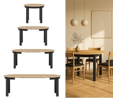 Round Dining Table Oval Extendable 105 to 240cm Oak Black Leg Seats 4 6 12 Indus