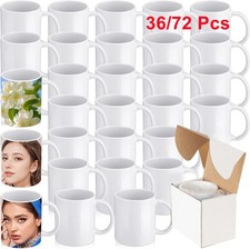 36/72 Sublimation Mugs 11oz White Large Handle Heat Press +FREE Smashproof Boxes