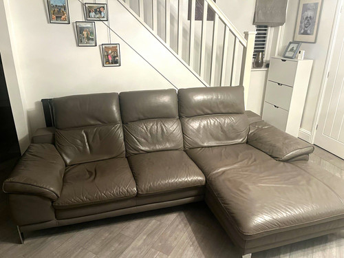 Grey leather corner sofa with - grey,