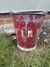 Genuine Vintage Original Old Galvanised Steel Metal Red FIRE Safety Sand Bucket