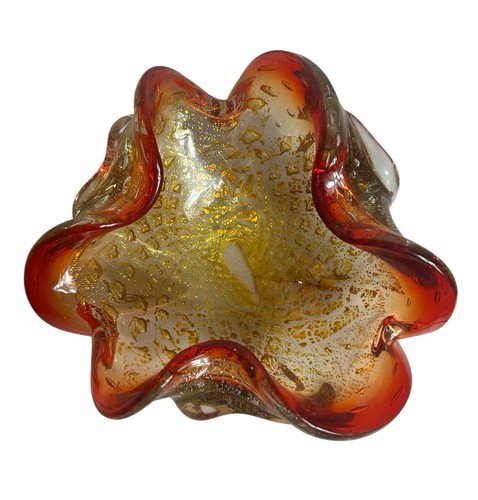 Murano art glass bowl - glass, red