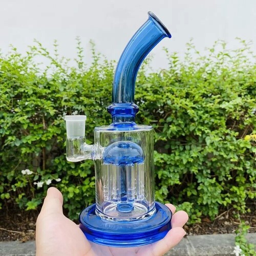Heavy blue glass hookah - 7",