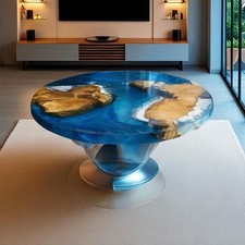 Made To Order Epoxy Resin Ocean Wave Coffee & Tea Table Top Live Edge Furniture