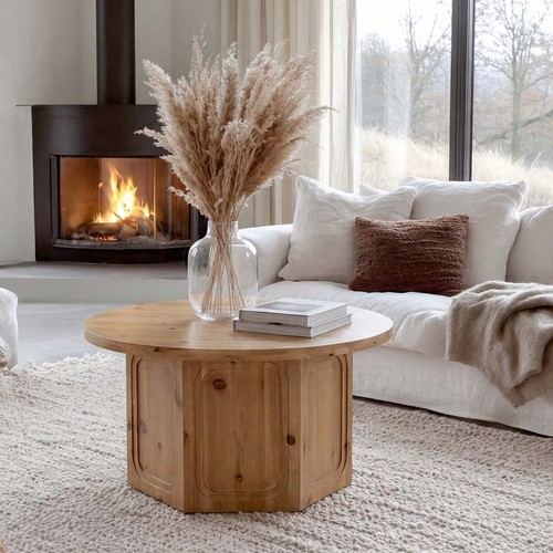 Solid wood round coffee table - coffee,