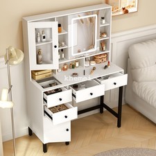 Extra Large Dressing Table With LED Lighted Mirror 5 Drawers Makeup Vanity Desk