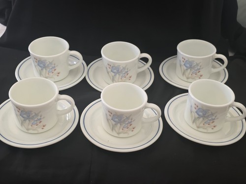 Six vintage blue iris - blue, pyrex