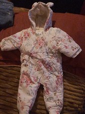 Next Baby Snowsuit With Ears 0-3 Girls Pink Flowers New No Tags