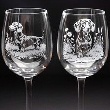 Dachshund Dog Crystal Wine Glass - Hand Etched/Engraved Gift