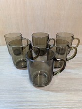Vintage Arcoroc Smoked Glass Mugs From France Set Of 6