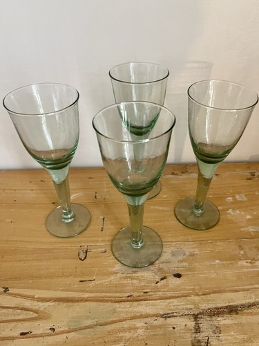 Set green glass handblown - 4x,