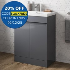 Bathroom Vanity Unit Freestanding Basin Sink Cabinet Furniture Gloss Grey 600mm