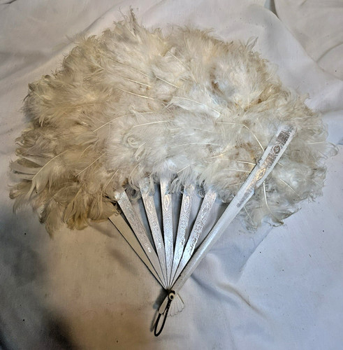 Ostrich feather hand fan - hand,