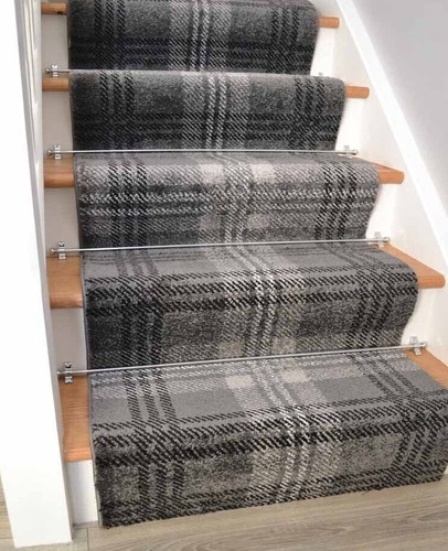 Grey tartan stair carpet - grey,