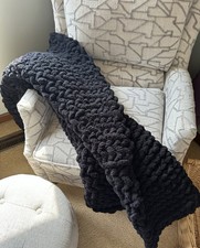 Cozy Black Chunky Knit Blanket Throw Blanket