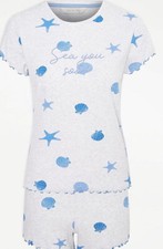 Asda George Grey Sea You Soon Shell Short Pyjamas Size 16-18