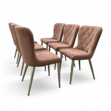 Furniture Village 'Donnie' Pink Velvet Set of 6 Dining Chairs Upholstered NEW