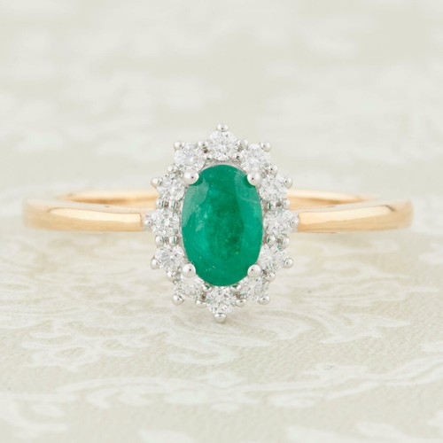 Emerald diamond cluster ring - emerald,
