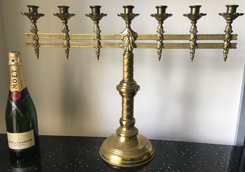 Antique brass hanukkah - hanukkah, menorah