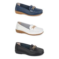 Boulevard Ladies Leather Extra Wide EEE Slip On Moccasin Flat Boat Shoes Loafers