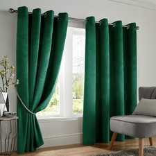 Blackout Curtains Thick Velvet Eyelet Ring Top Ready Made Lined Curtain Pair