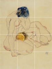 Tile Mural/Mosaic Ceramic Panel of Egon Schiele two friends - Egon Schiele print