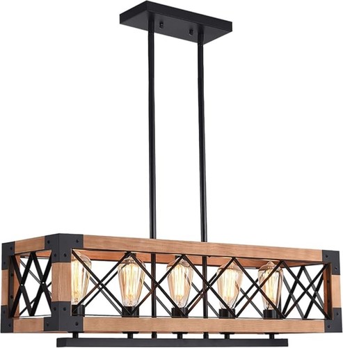 Pendant lamp wood light - wood, 5-light