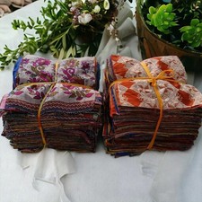 Indian Vintage 25 Pc Of Recycle Silk Sari Remnants/Fabric 8"X8" Fabric Scraps