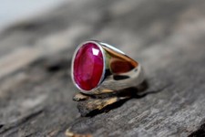 Solid 925 Sterling Silver Natural Pink Ruby Corundum Gemstone Signet Men's Ring