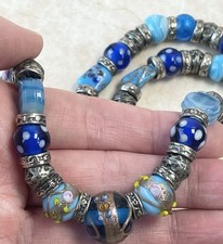 Vtg Blue Glass Necklace