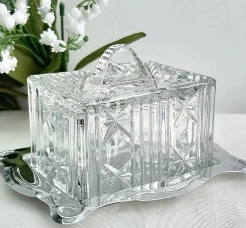 Vintage pressed glass butter - vintage,